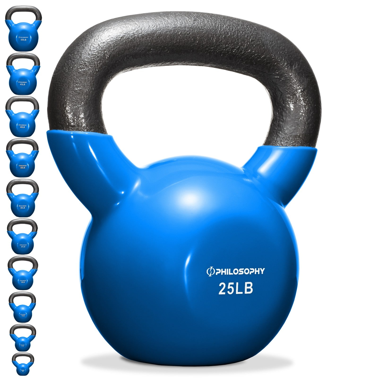 Vinyl Coated Cast Iron Kettlebell, 5 Lbs to 50 Pound Weights
