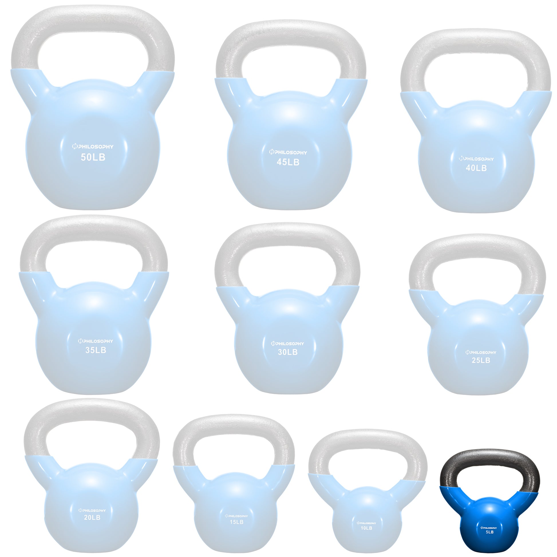Vinyl Coated Cast Iron Kettlebell, 5 Lbs to 50 Pound Weights
