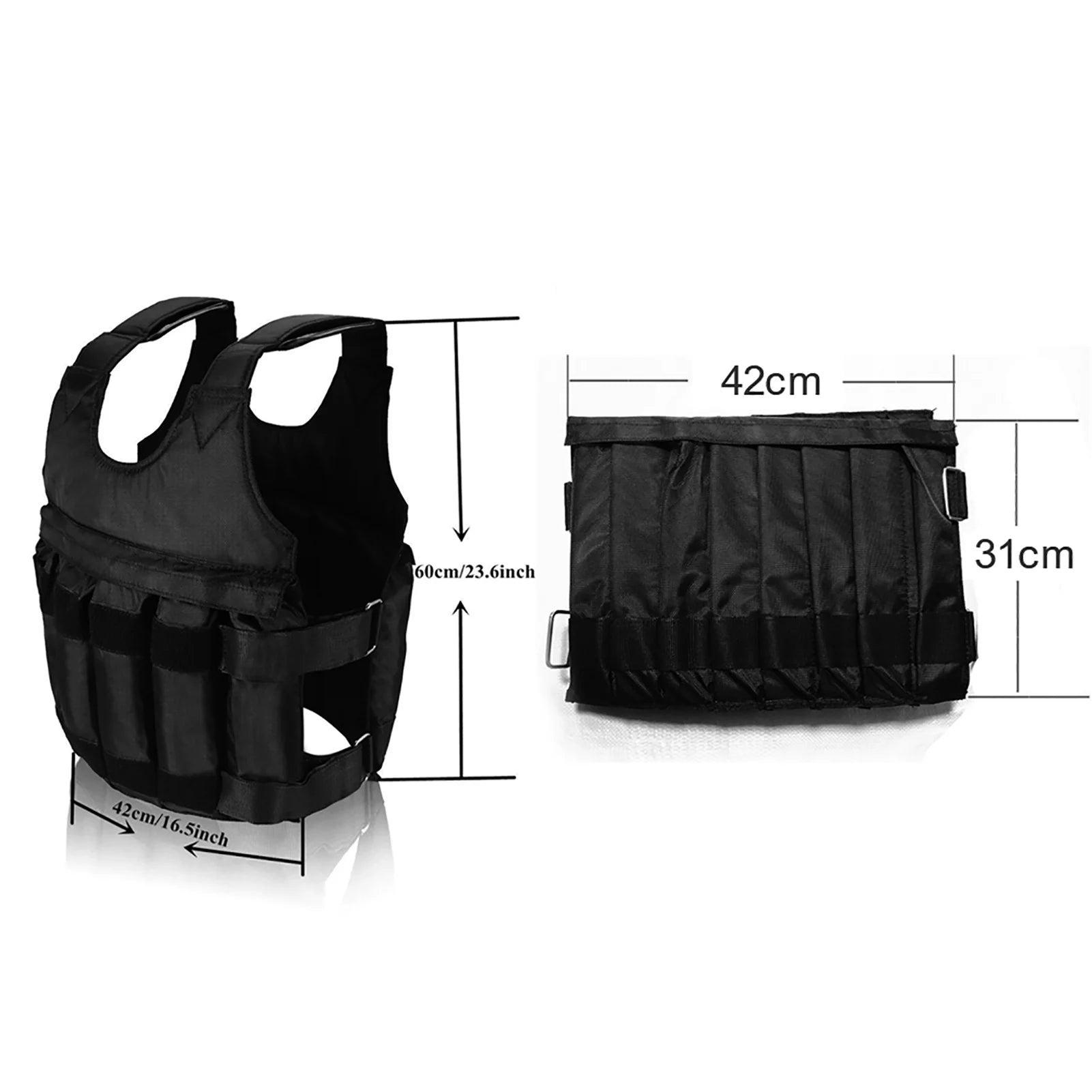 50 Kg Oxford Black Adjustable Weighted Vest for Woman, 60Cm X 42Cm